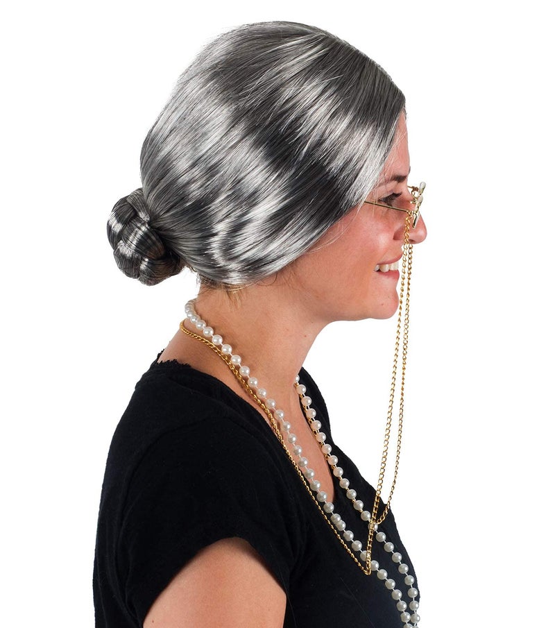 Tigerdoe Old Lady Costume With Cane - Granny Wig - Grandma Dress Up - Granny Glasses - 4 Pc Set Old Lady Accessories - Image 5